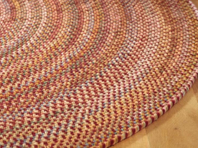 Red beige brown braided rug 
